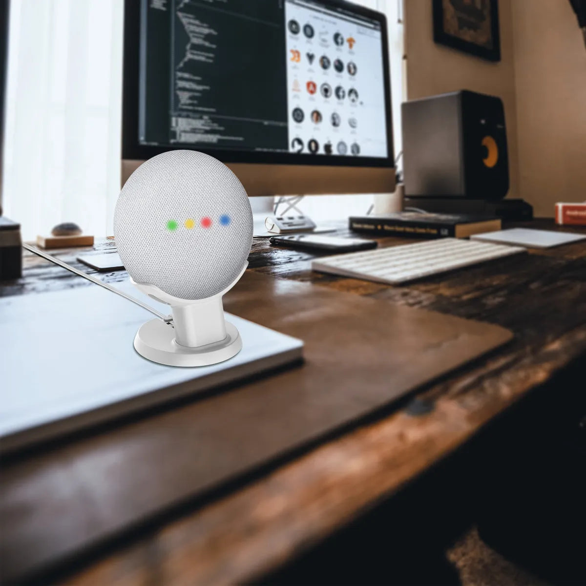 PlusAcc black plastic table holder stand for Google Home Mini voice assistant
