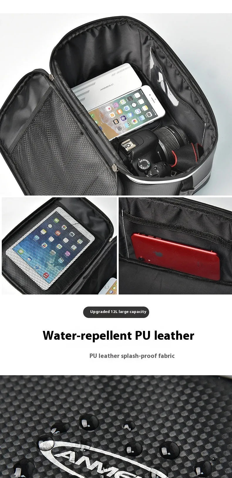 Black waterproof 12 litre car storage bag for bicycle rack equipment organisation