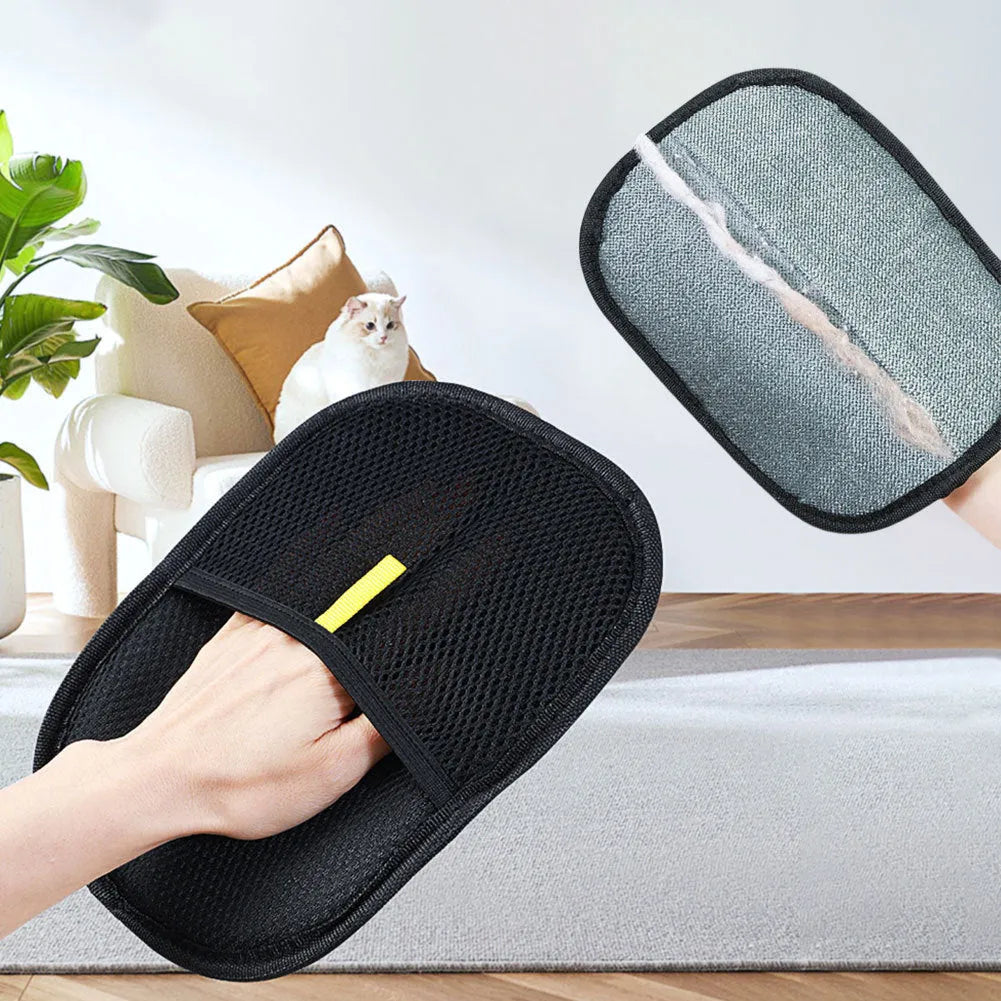 Black mesh pet grooming gloves with silicone brush bristles for removing loose hair