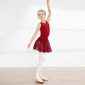 Girls short-sleeve ballet practice dress in Lycra cotton with lace trim available in black pink wine red
