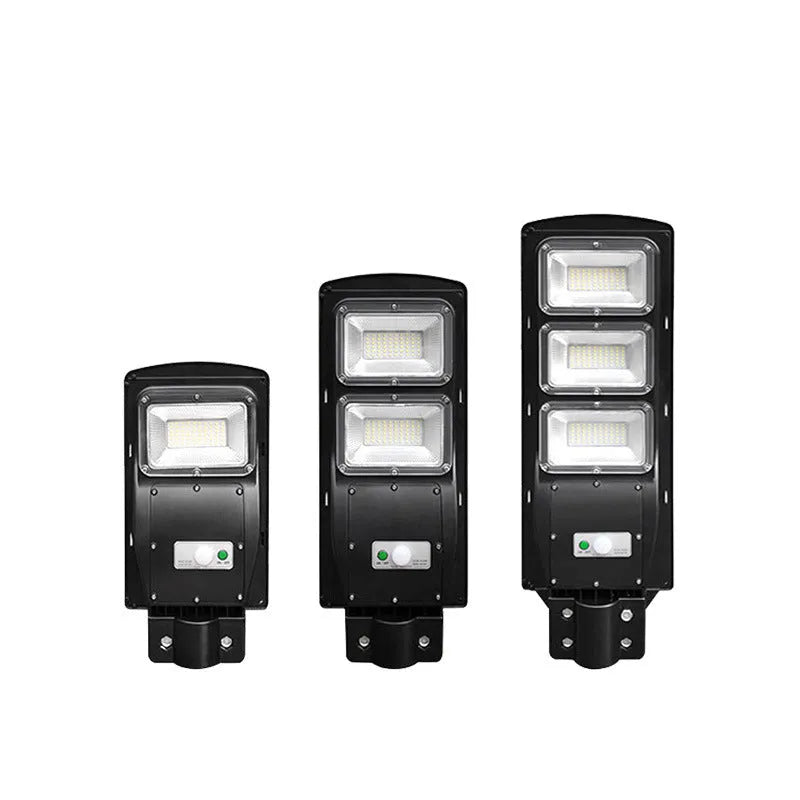 Integrated solar-powered 60W LED street light unit with remote control for outdoor gardens.