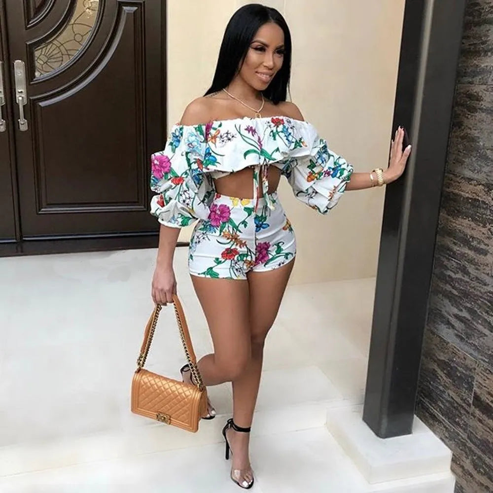 Multicolour digital print lounge set with pile sleeves and matching shorts