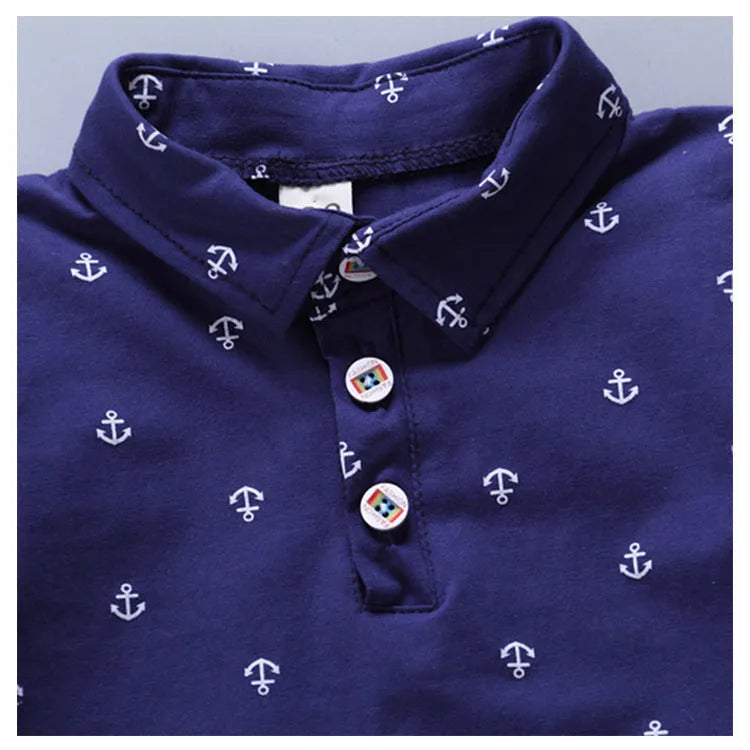 Anchor printed toddler pants suit in cotton, includes short sleeve top and trousers.