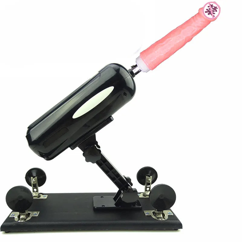 Purple automatic telescopic thrusting sex tool for women on a neutral background