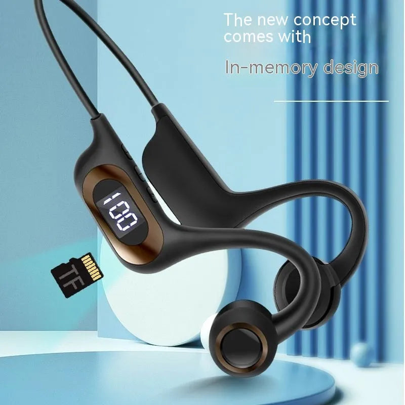 Bone conduction Bluetooth headset in black with plastic body, Jerry chip, and TPC charging port
