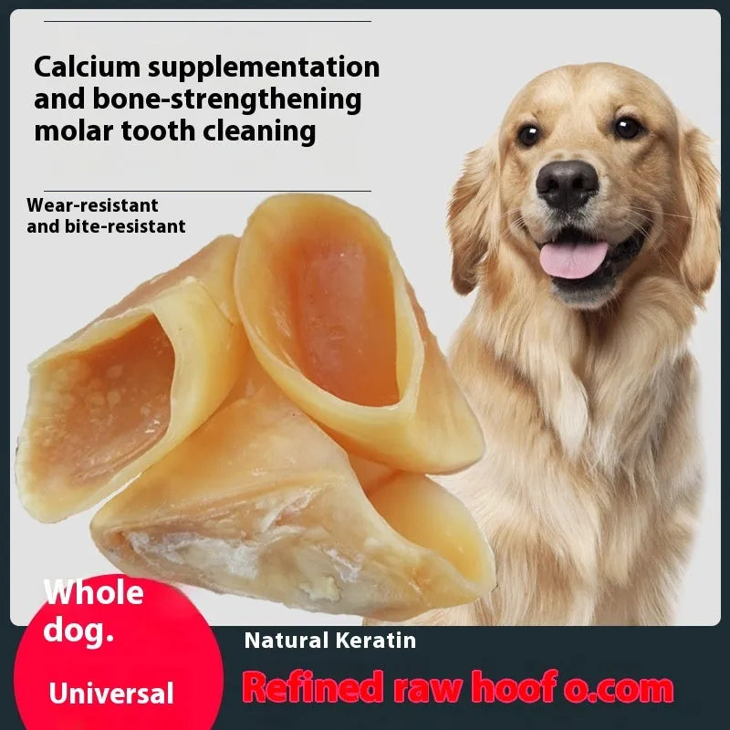 Natural cowhide dog chew toy with edible hoof shell centre in small and large size options.