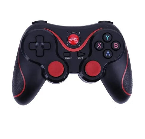 Black and white X3 version wireless Bluetooth game controller for Android phones with mobile phone clip.