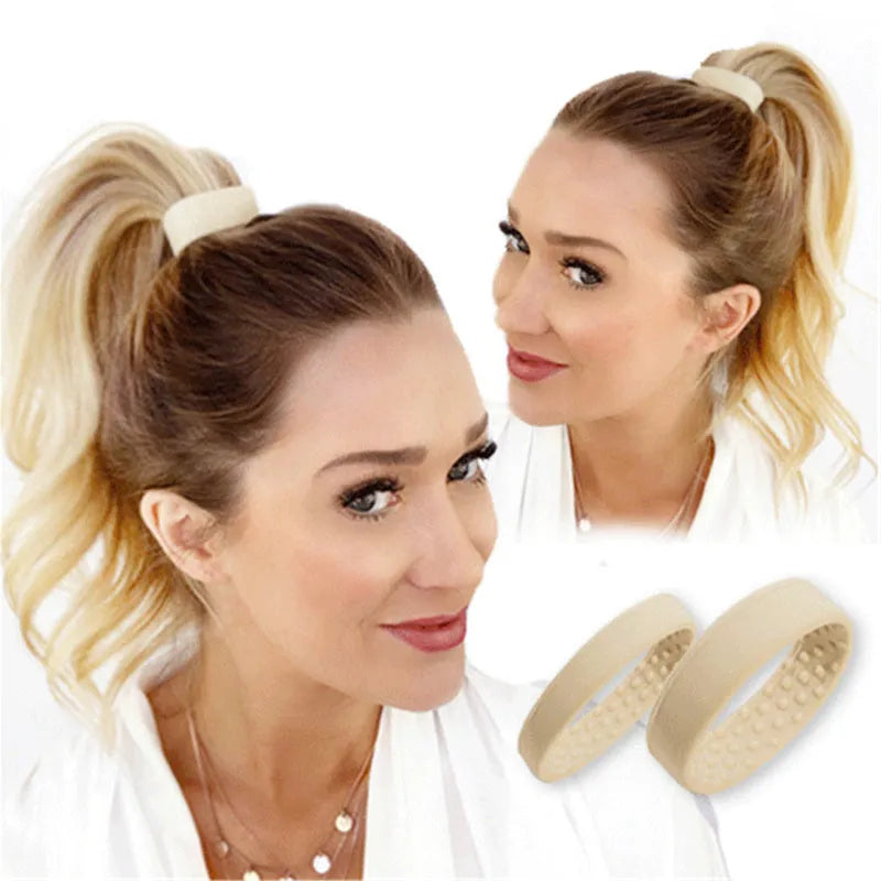 Silicone hair band in black, brown, and beige, 6.5cm diameter non-slip ponytail holder
