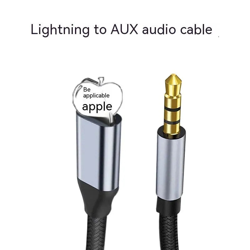 Lightning to 3.5mm male AUX audio adapter cable in black woven finish