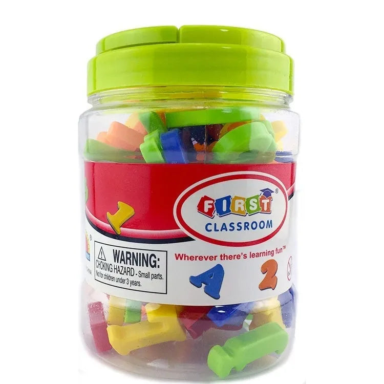 Early education magnetic plastic stickers set of 78 pieces in HM1151 colour with English alphabet and digital Pinyin characters on a whiteboard