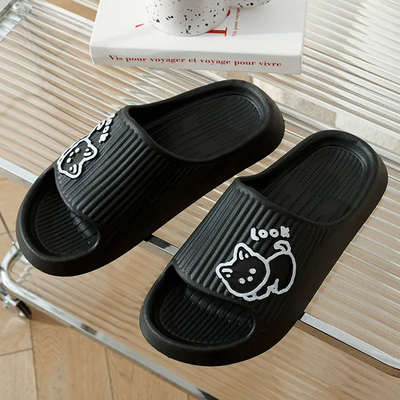 Cat-shaped thick platform EVA slippers in various colours on a non-slip sole