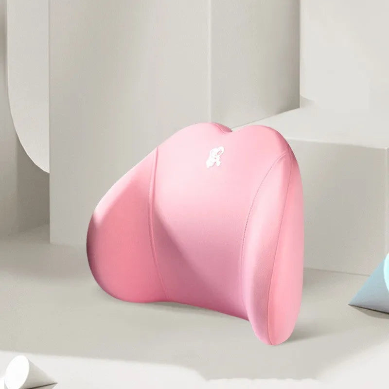 Heart-shaped car pillow set with headrest and lumbar support pillow in soft cotton, shown in assorted colours