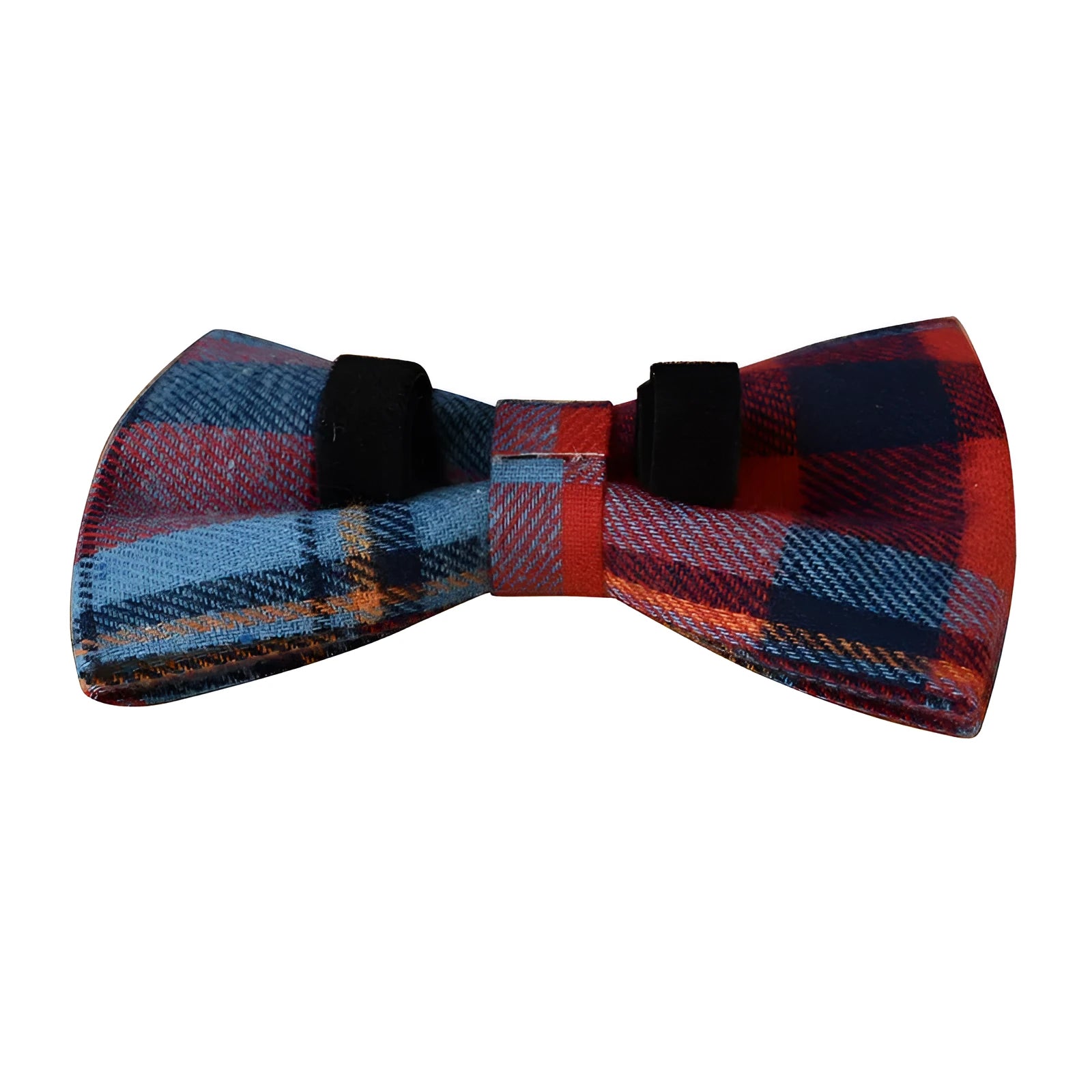 Blue background velvet plaid pattern dog collar with alloy buckle shown in various sizes