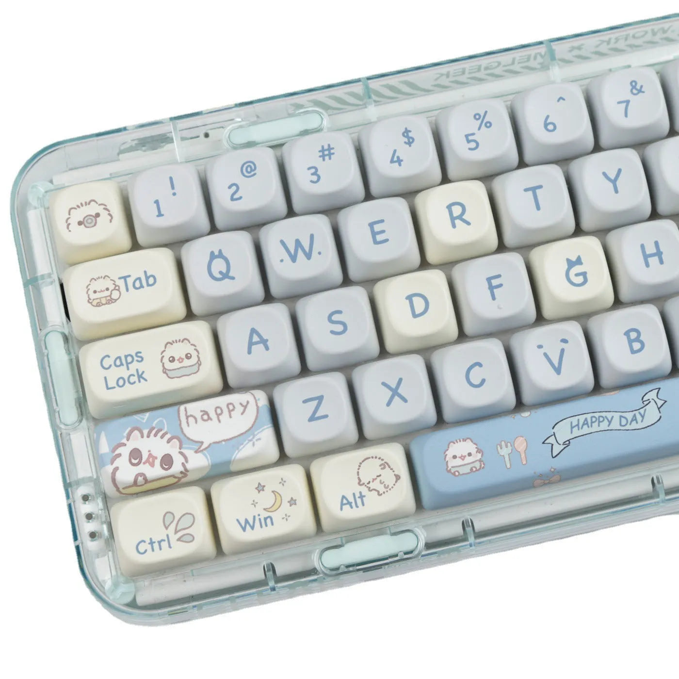144-piece MOA height keycap set with cute meow block sublimation design and PBT construction for mechanical keyboards