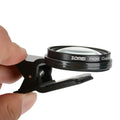 Smartphone macro lens with aluminium frame and universal clip for close-up photography