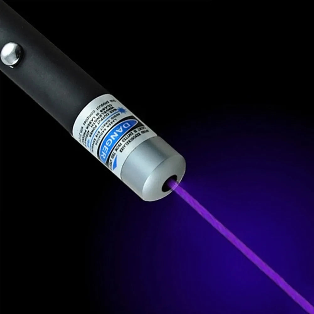 Black pen-style 5mW laser pointer with choice of red, blue-violet, or green visible beam