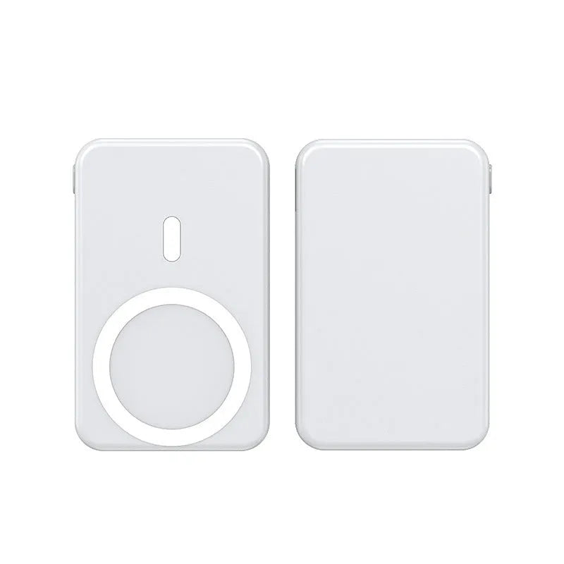 Ultra-thin portable power bank with magnetic wireless charging in black, blue, and white colour options