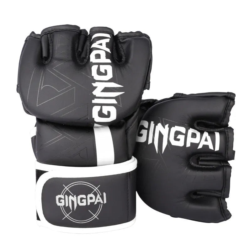 Fight Sanda training gloves for combat sandbag workouts in black and red colour.