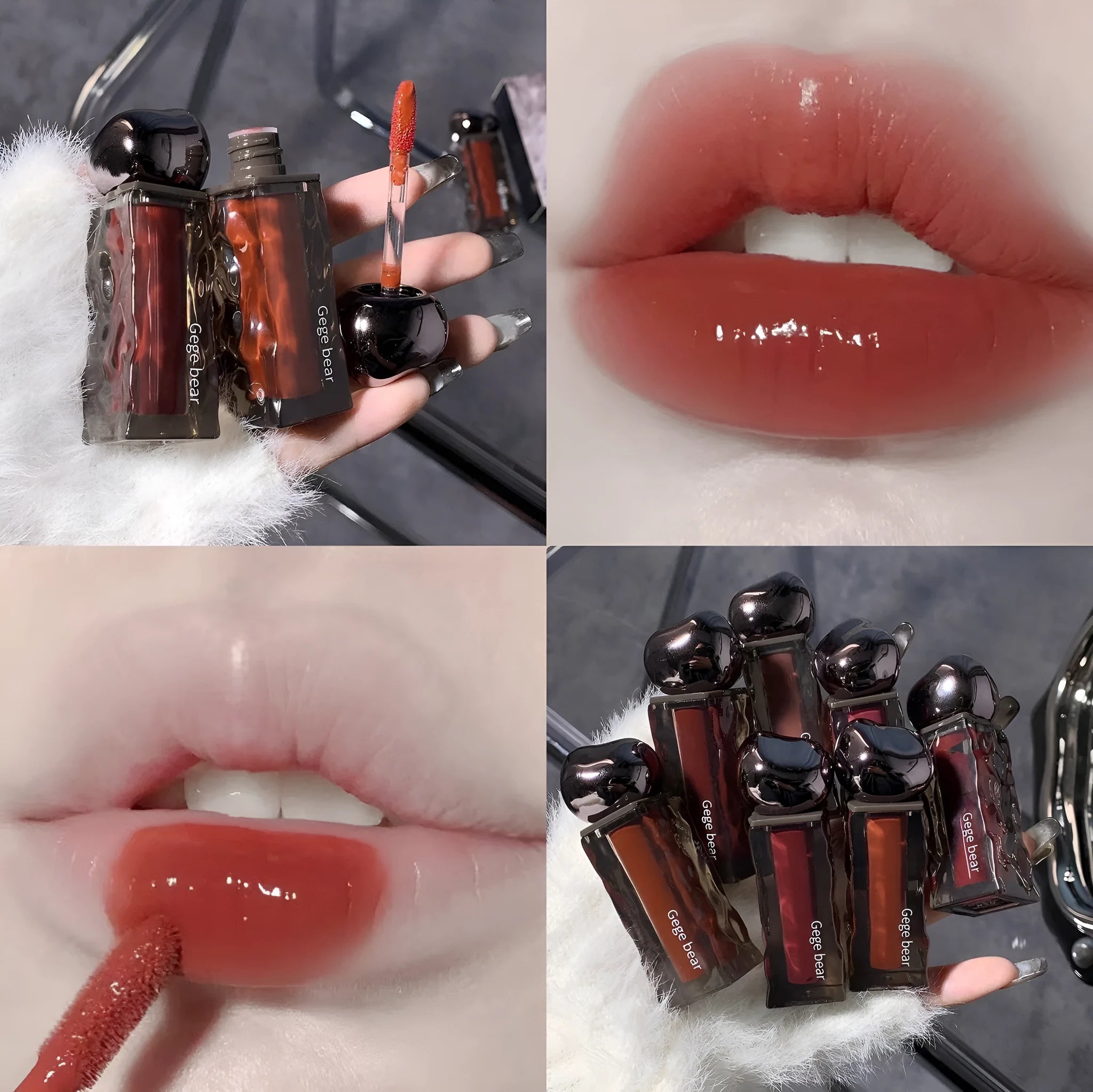 Mirror lip gloss with glacier lava formula in seven colour options showing reflective, luminous finish