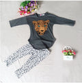Children's casual summer pants suit set in two outfits, showing short sleeves and available colours.