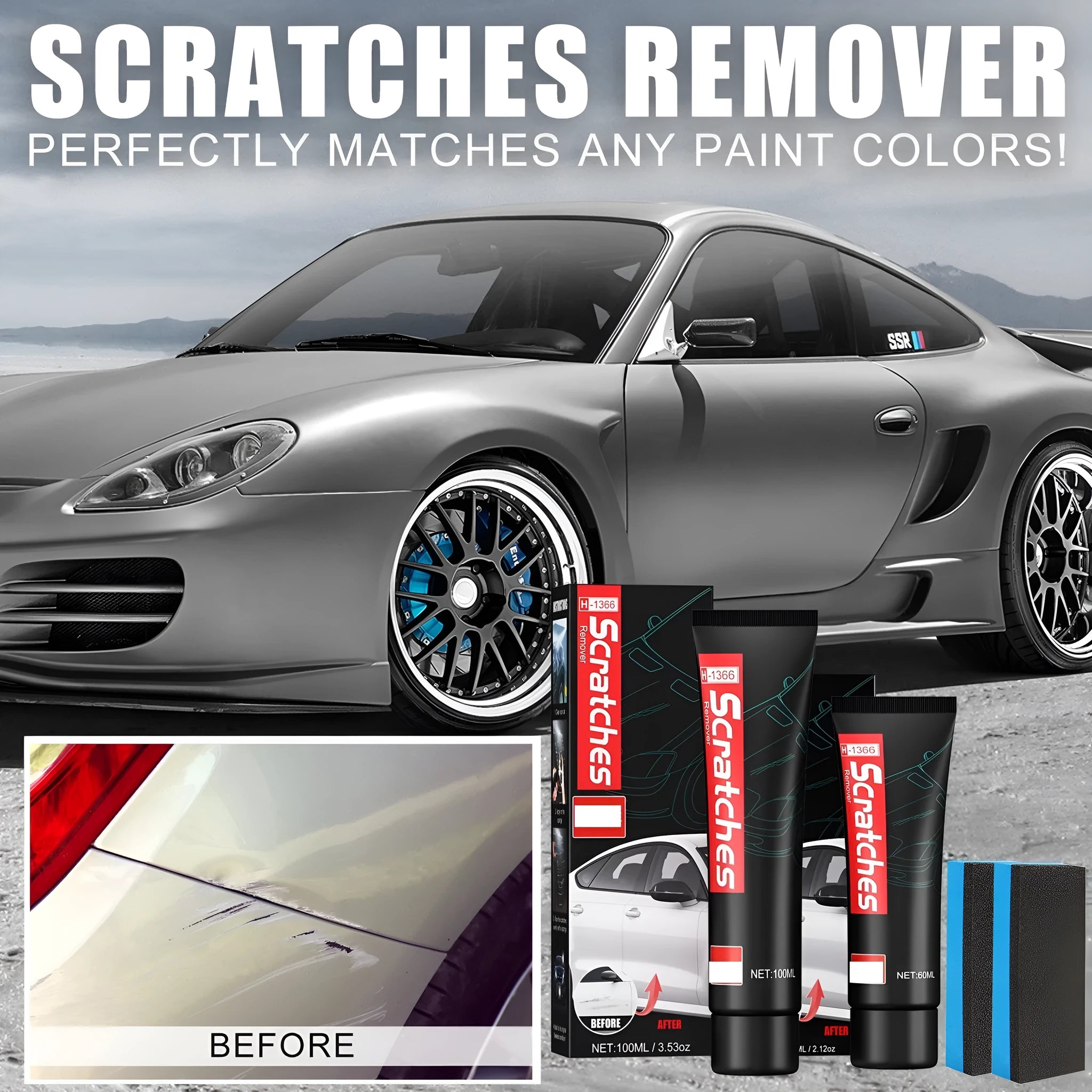 Automotive scratch repair cream in 60ml or 100ml container for paint cleaning and scratch removal