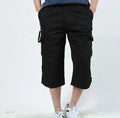 Men's summer leisure cropped cotton pants in four colours with elastic waistband and drawstring