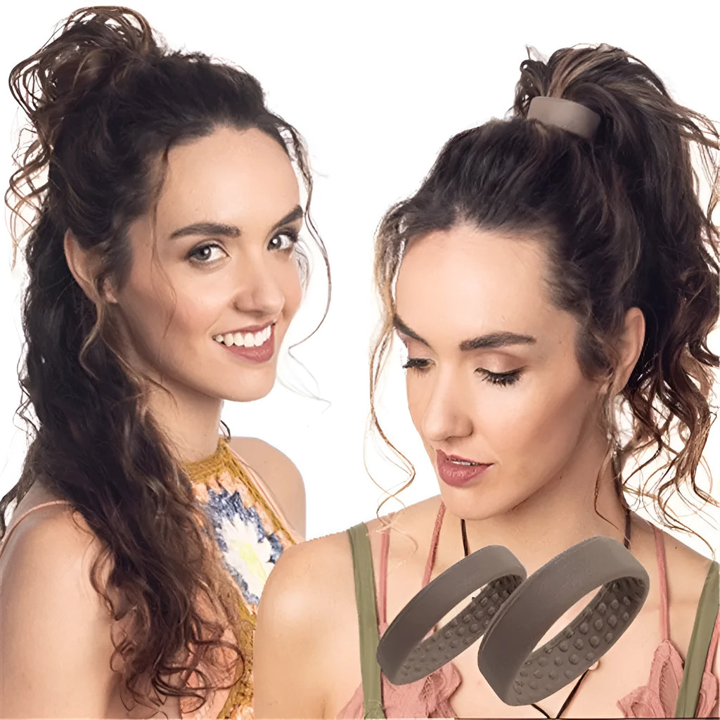 Silicone hair band in black, brown, and beige, 6.5cm diameter non-slip ponytail holder