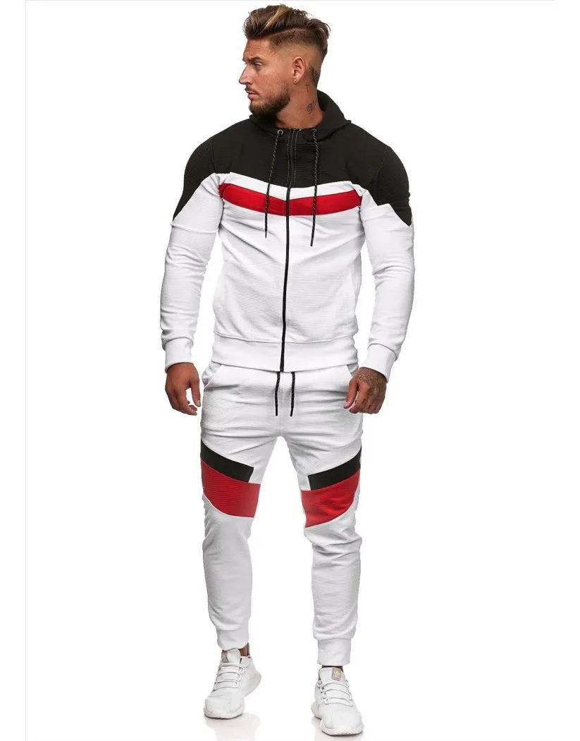 Colorblock hoodie sportswear cotton pullover in Red and White, front view, sizes M to 3XL