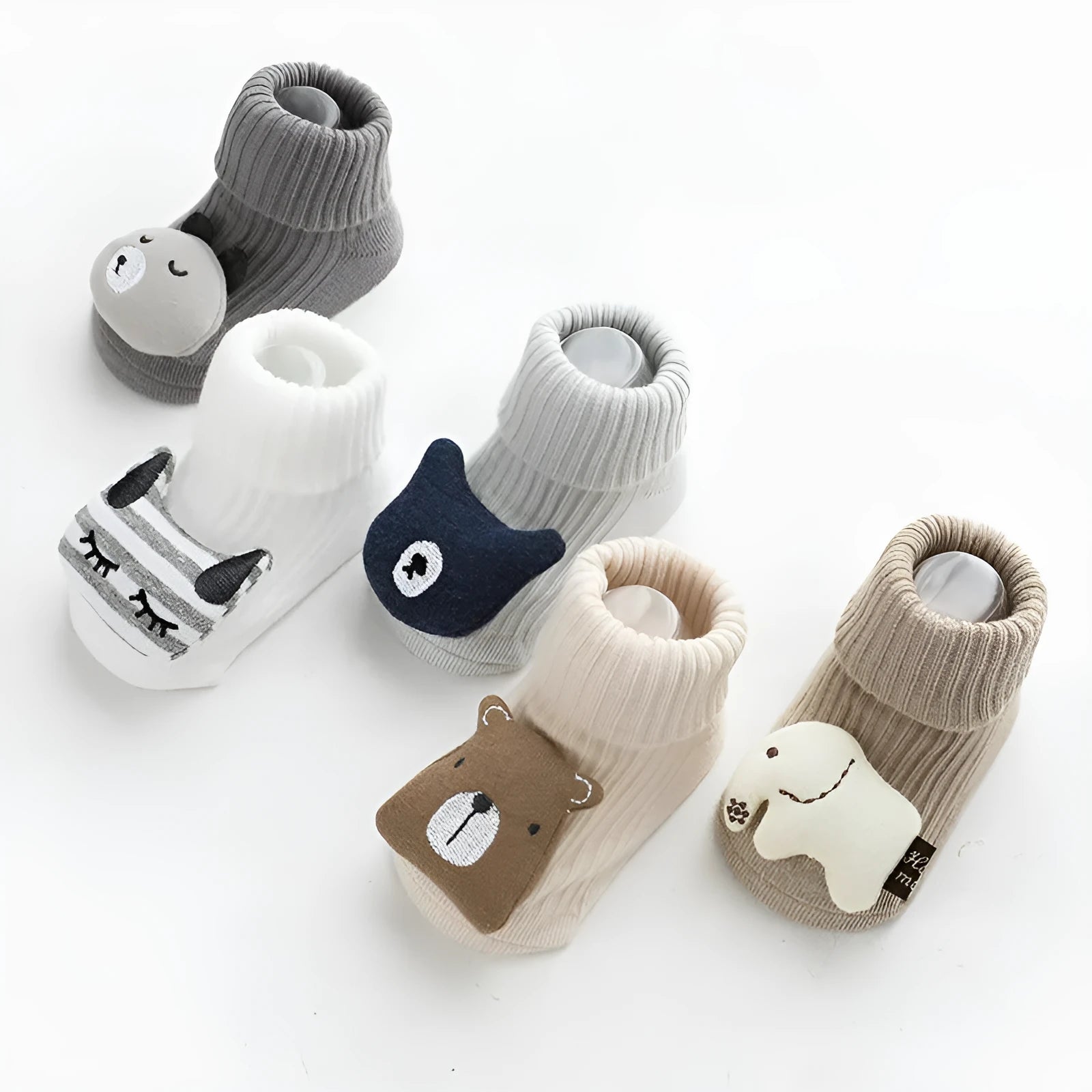 Non-slip baby socks with dispensing glue feature in cotton material, showing mid-calf height and colour options