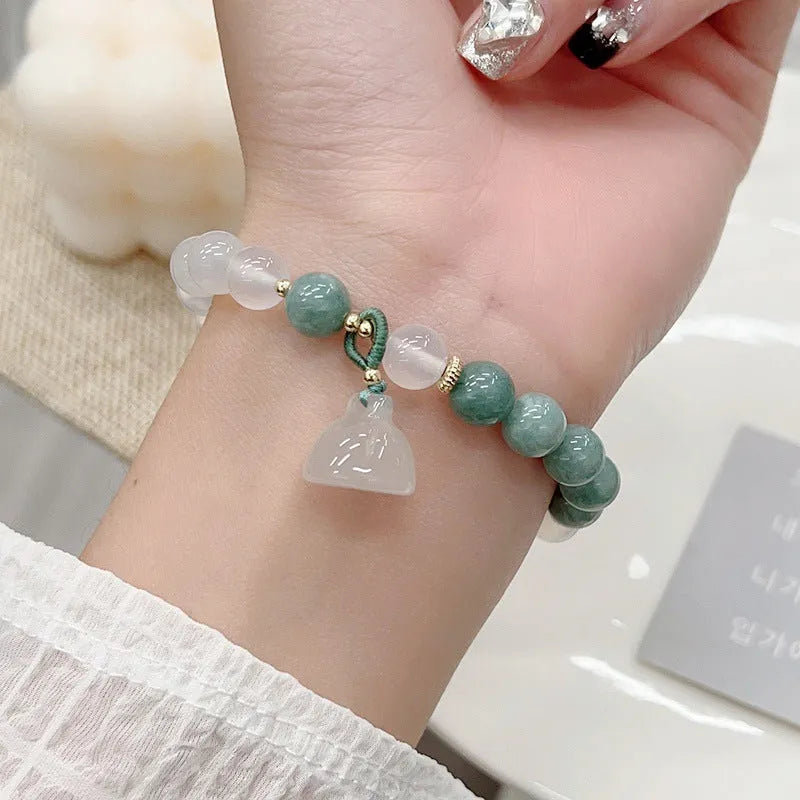 Women's agate bracelet with lotus seedpod design in retro Chinese style, adjustable fit