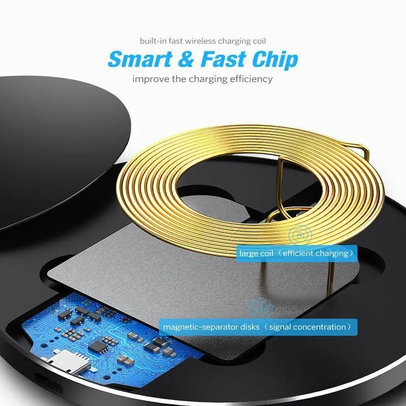 Black ultra-thin wireless charging pad with USB cable for 9V fast charging