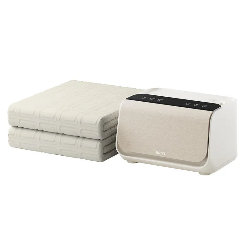 Aideng plumbing electric water blanket with smart host controller in plush cover, showing 1.4x2m and 1.8x2m size options