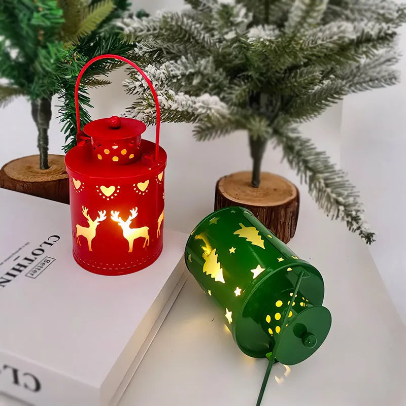 Nordic style Christmas candle light lantern with wrought iron frame and LED bulb