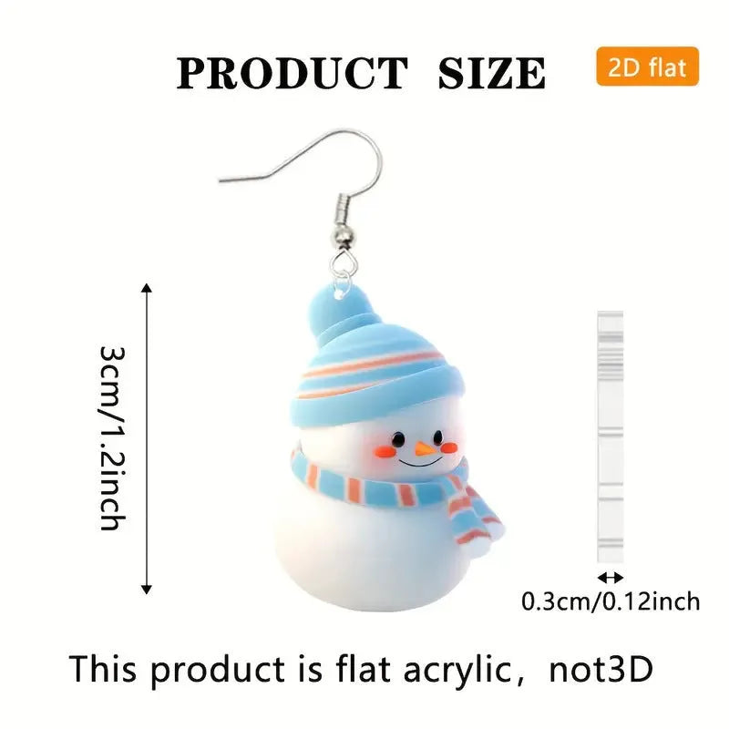 Handmade cute cartoon Christmas snowman acrylic earrings for women, festive holiday accessory
