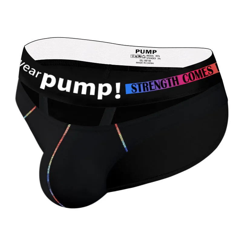 Men's solid-colour modal briefs on a white background, showing low-waist design in black and white.