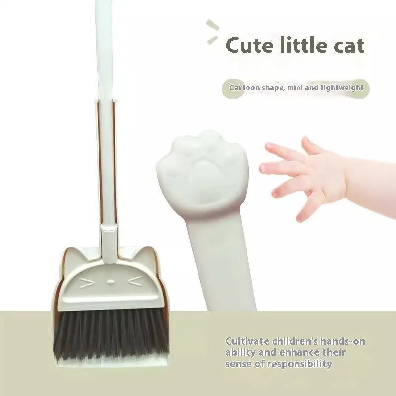 Broom and dustpan cleaning set with rotating brush holder in purple, green, or beige colours