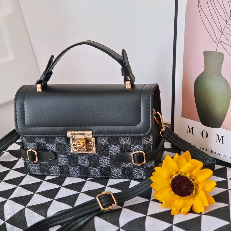 Small square retro crossbody bag with floral and rhombus pattern in a choice of colours.