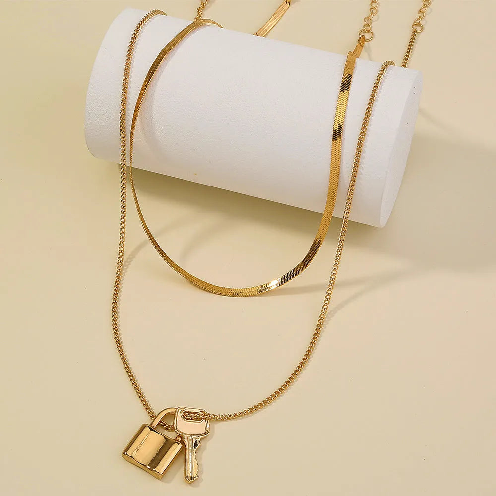 Multi-layer lock pendant necklace, zinc alloy electroplated finish, Europe and America style woman jewellery