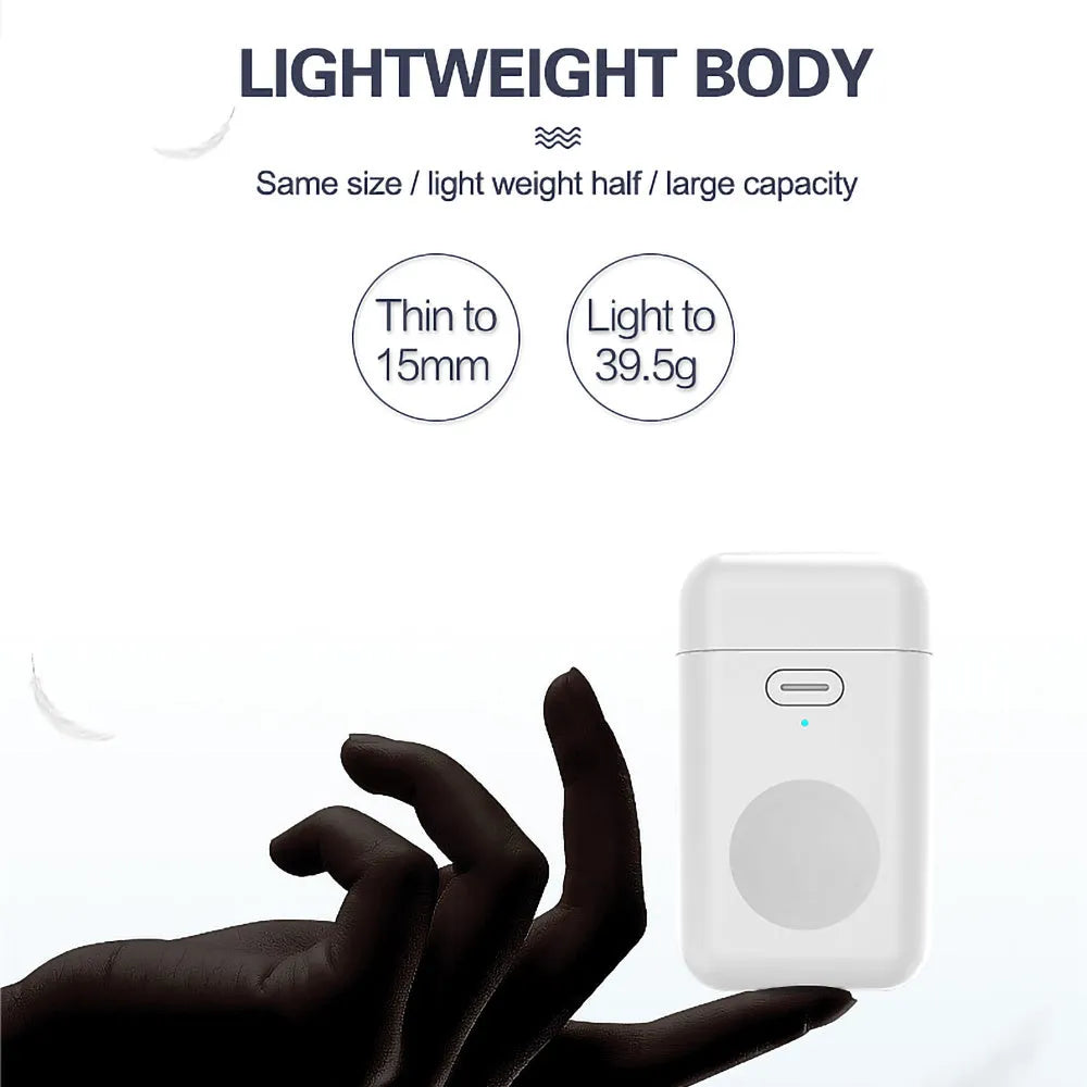 Small white 1000mAh wireless magnetic portable charger for Apple Watch next to its micro USB cable.
