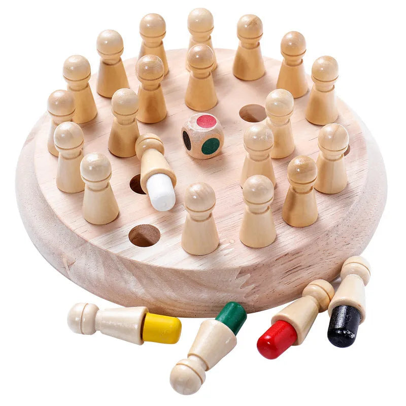 Beech wood memory chess educational game for children with colour matching pieces and storage box