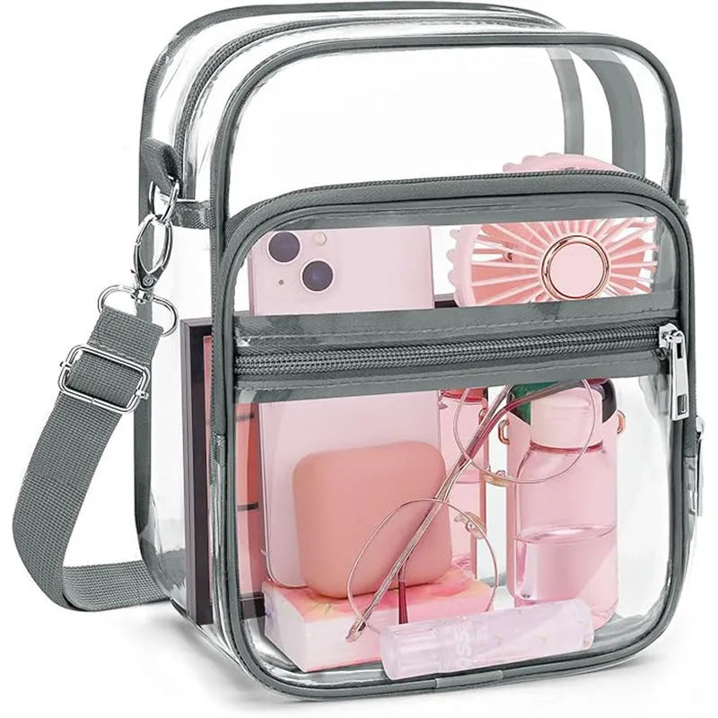 PVC cube style crossbody handbag in multiple colours, shown with adjustable strap.