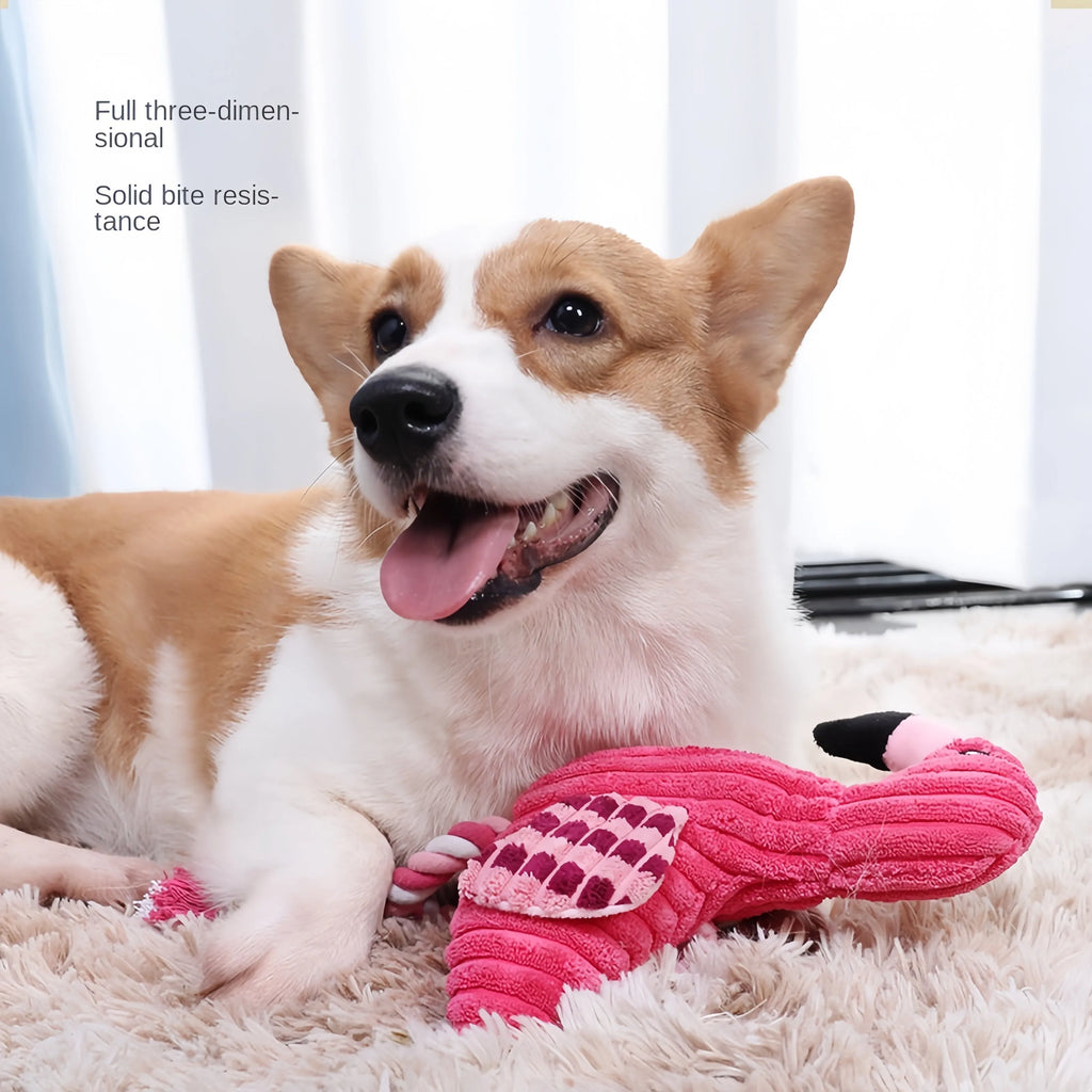 Pink corduroy animal-shaped dog toy with squeaker for small and large breeds