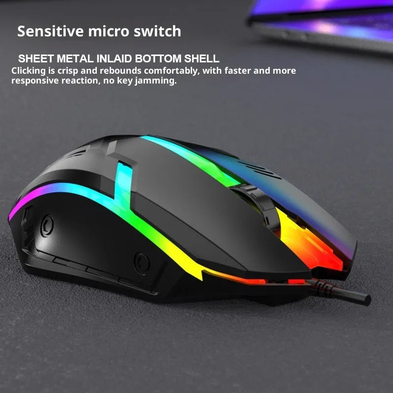 Black e-sports weighted wired mouse with USB cable on flat surface