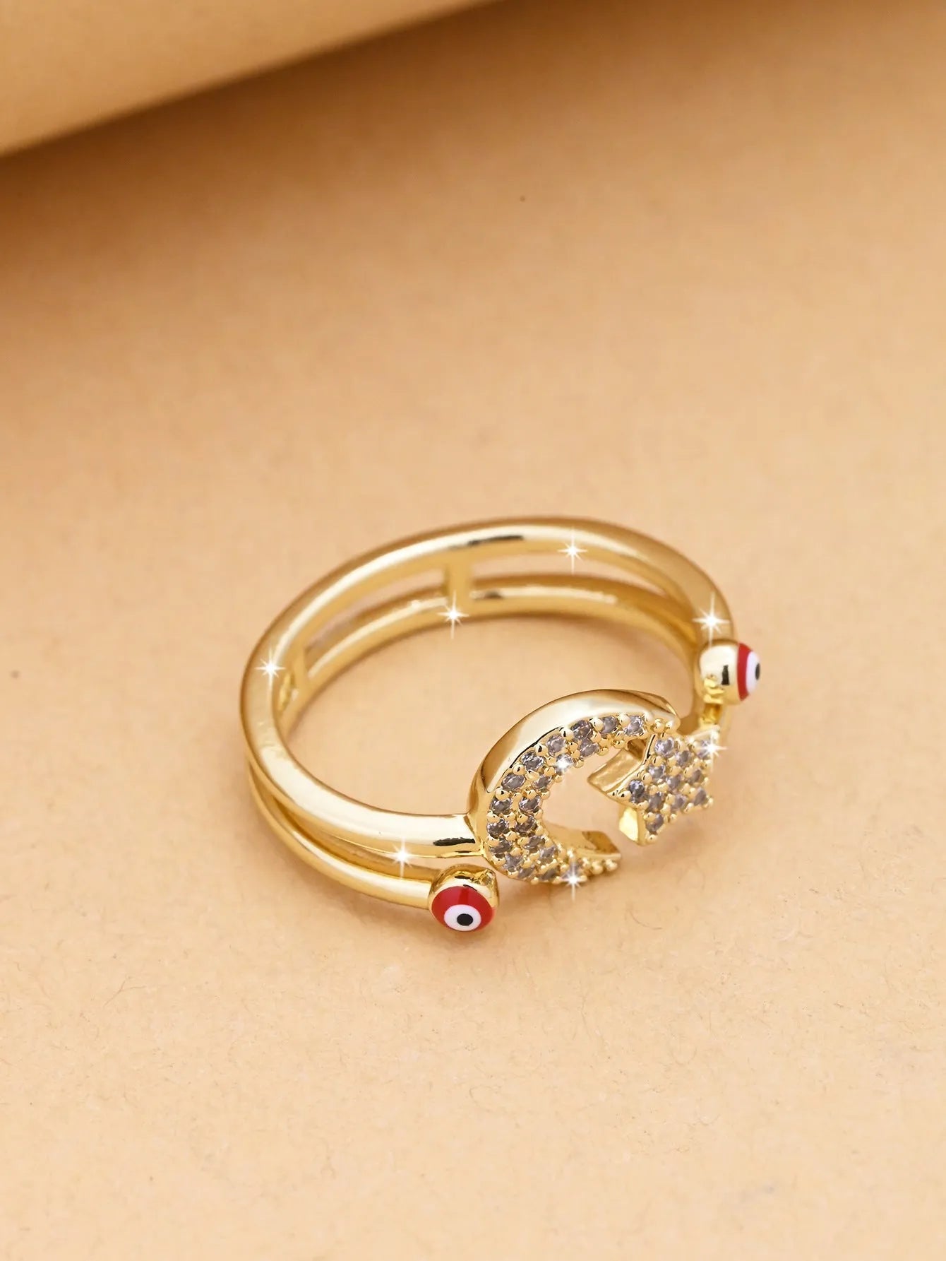Fashion simple devil's eye open ring in copper, electroplated finish, blue colour option