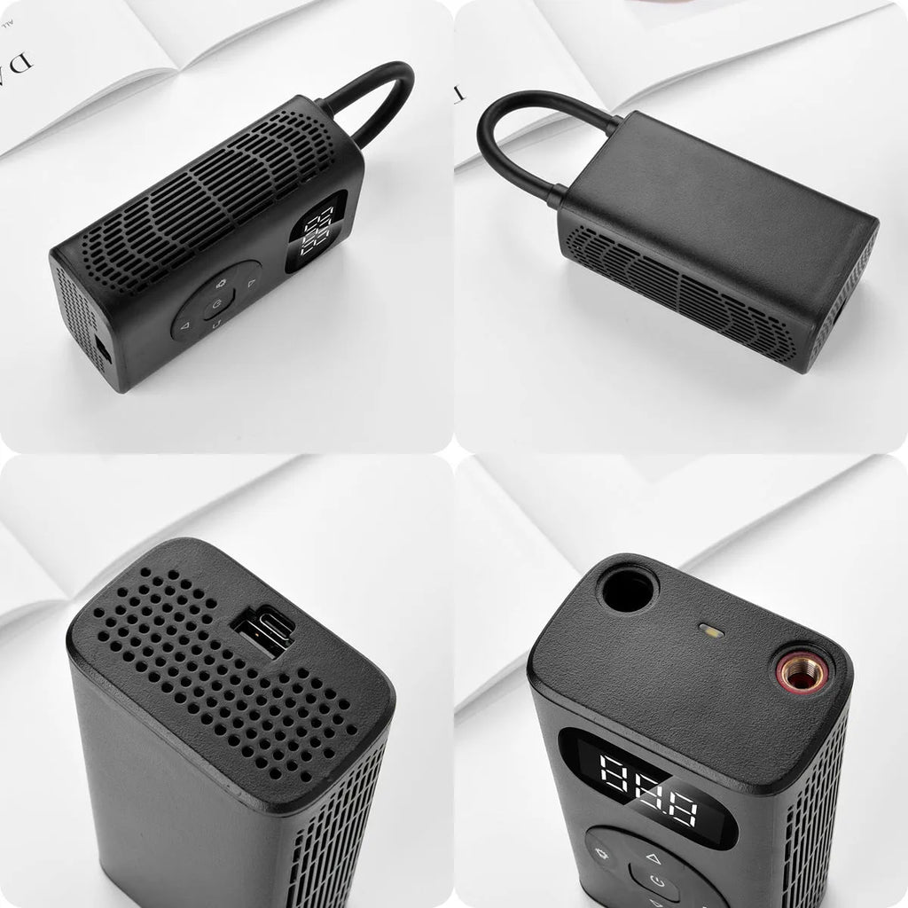 Black aviation aluminium USB power bank tyre inflator with hose for cars and motorcycles