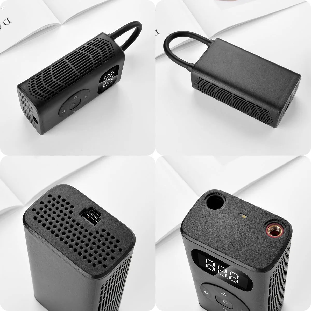 Black aviation aluminium USB power bank tyre inflator with hose for cars and motorcycles