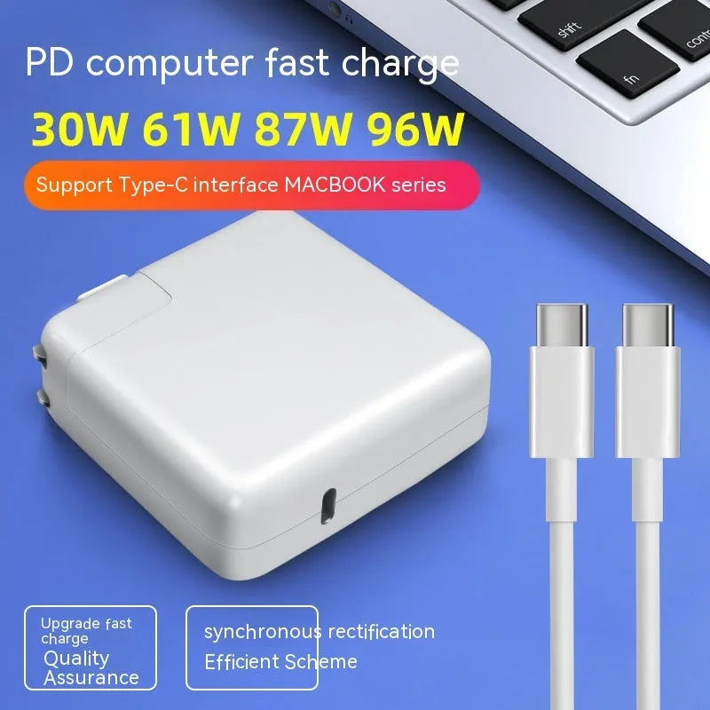 61W wireless laptop charger with international plug options in compact 7x7x3cm size