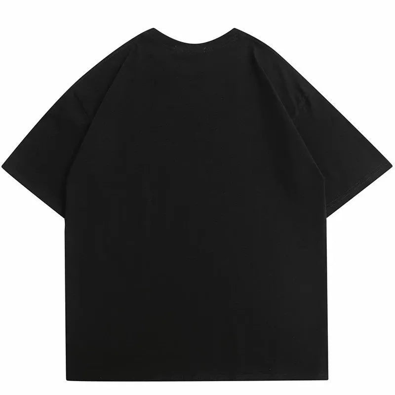 Men's black Y2g printed cotton t-shirt with artistic retro design and loose fit