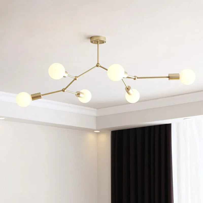 Nordic-style black iron ceiling chandelier with multiple light bulbs