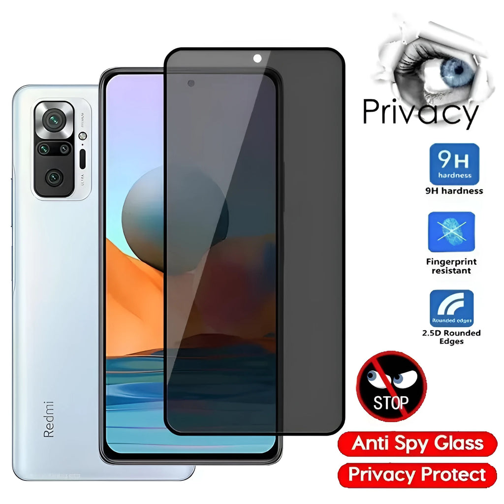 Anti-spy screen protector for Xiaomi Poco and Redmi Note smartphones with privacy filter